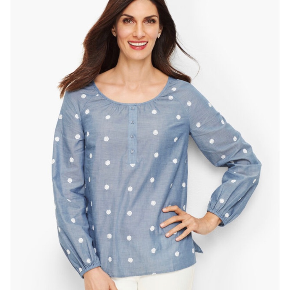Talbots embroidered long sleeve chambray shirt